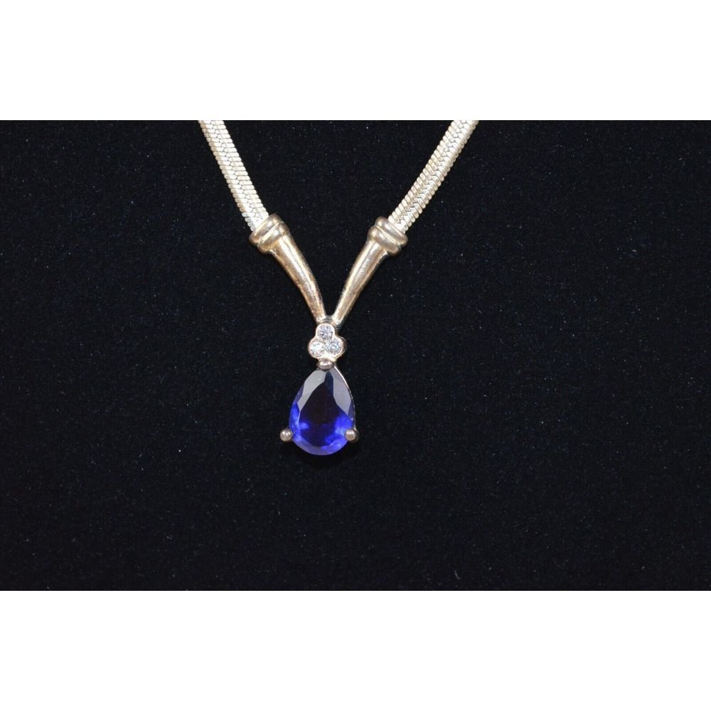 Vintage‎ Necklace With Blue Teardrop Pendant 19"